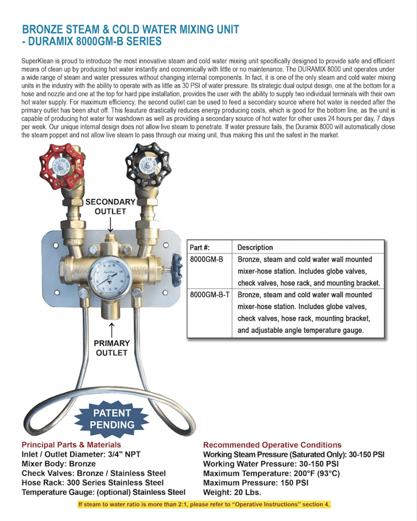 Super Klean Steam & Cold Water Mixing Station