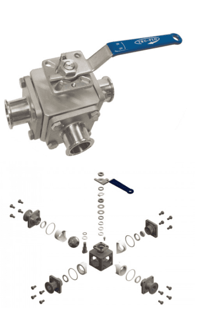 Tru-Flo 3 way Model EA-407-SN 3 way Sanitary Ball Valve - Image 2