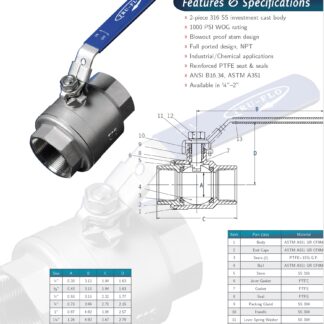 Tru - Flo Stainless Steel 2 piece Threaded Industrial Ball Valves 1/2" - 4"